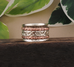 Hoa Mô Hình Vòng Spinner 925 Bán Bạc Với Ban Nhạc Đồng Handmade Bạc Thiền Nhẫn Cổ Điển Boho <span class=keywords><strong>Fidget</strong></span> Nhẫn Đối Với Phụ Nữ - Product Image 1
