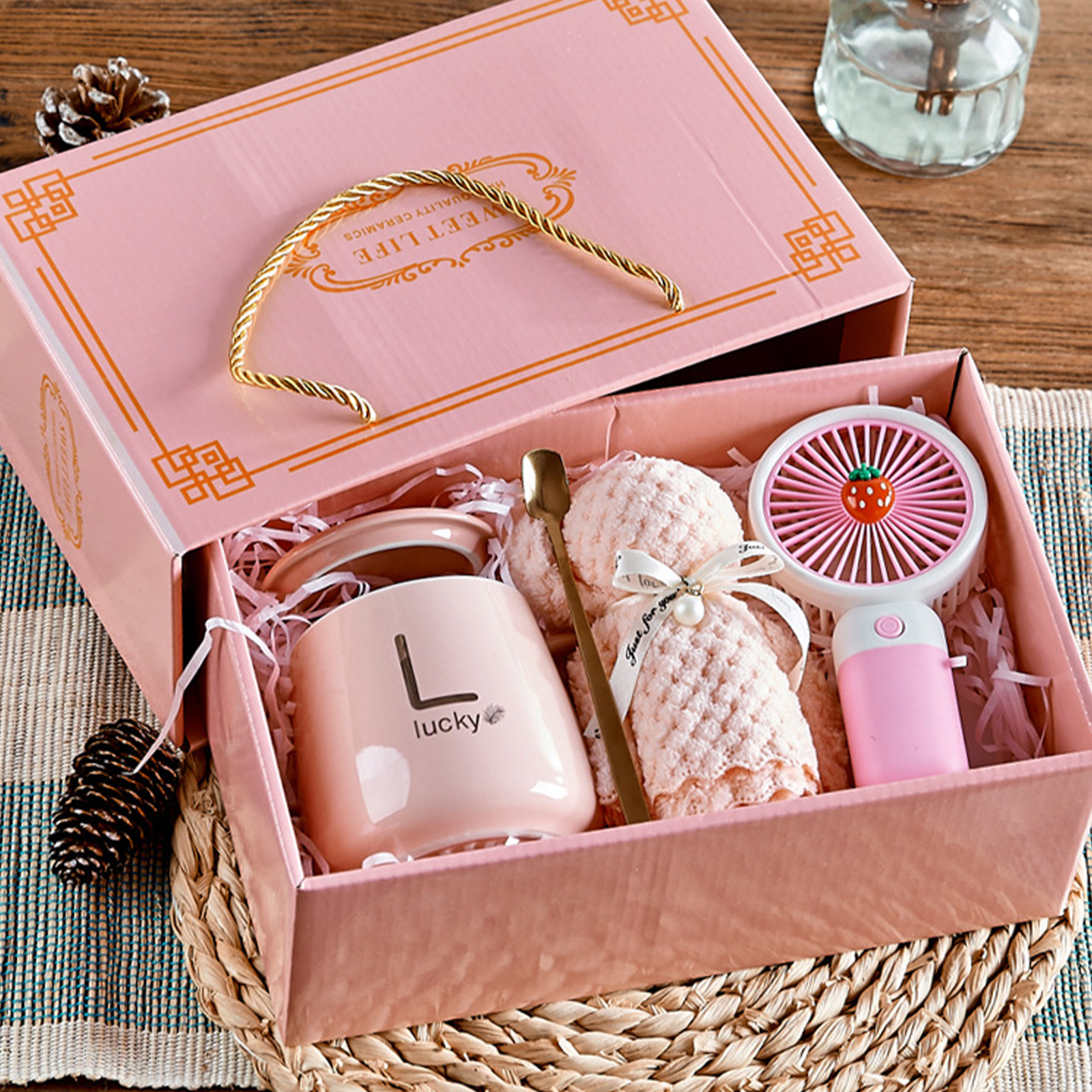 Cup + Fan + Towel Three-Piece Set
