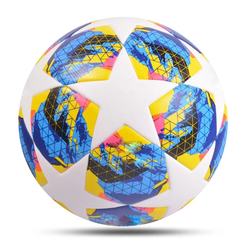 Bola de futebol de tpu em pvc, branco amarelo feito sob encomenda, padrão de estrela, tamanho oficial 5 pu, bola de futebol 2022