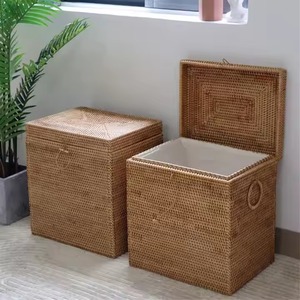 越南进口天然藤编矩形储物篮，带内把手 - Product Image 1