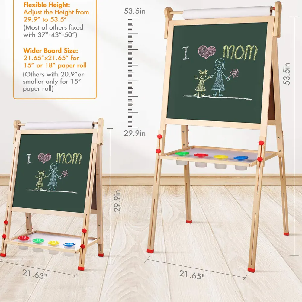 Samtoy Educativo Montessori 2 en 1 Soporte Magnético de Doble Cara Caballete Pizarra Tablero de Dibujo de Madera para Niños