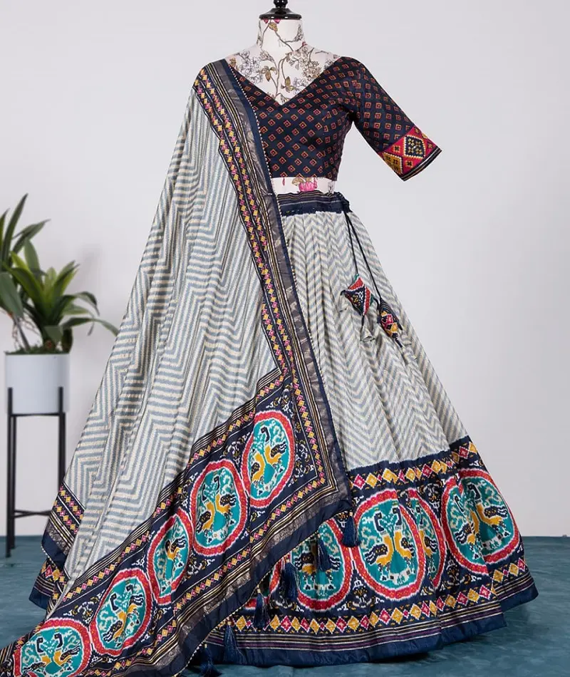 Hint pakistanlı Dola ipek Lehenag choli düğün ve festivali giyim Choli dijital Patola baskı tasarımı ve Dupatta seti