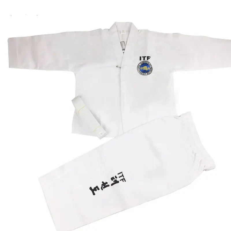 Taekassistdo uniforme roupa de karatê adulto, vestimenta branca profissional requintada taekassistdo dobok
