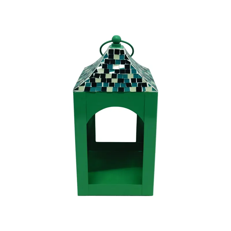 Linterna de vela de mosaico de espejo de Ramadán de alto estándar para decoración del hogar linterna de hierro Multi otoño Color verde