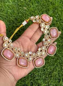 Sabyasachi ilham pembe viktorya tarzı kesilmemiş Polki kolye Doublet taş hint gelin takı Pakistani takı Set - Product Image 4