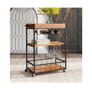 Designer Rectangular Shape Food <strong>Trolley</strong> <strong>3</strong> Tier Wood And Iron Frame Serving <strong>Trolley</strong> With <strong>Top</strong> Quality For Best Selling - Product Image 1