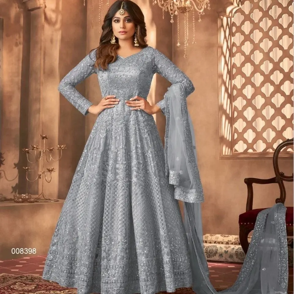 Roupa de festa com bordado pesado Salwar Kameez e Dupatta, novo designer indiano e paquistanês, roupa tradicional semi-costurada