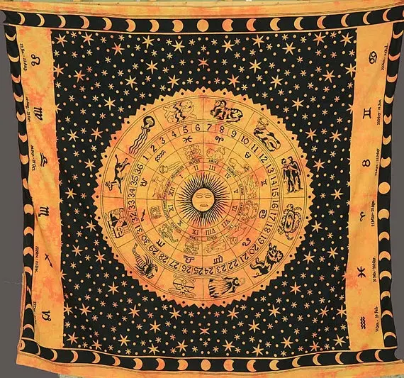 New-. Orange Blue Zodiac Sign Tapestries Indian Dorm Decor