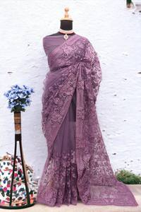 Beautiful Girls' Pakistani <strong>Sari</strong> Soft Net with Embroidered Viscose Thread Sequence Work for Weddings or Parties - Product Image 5
