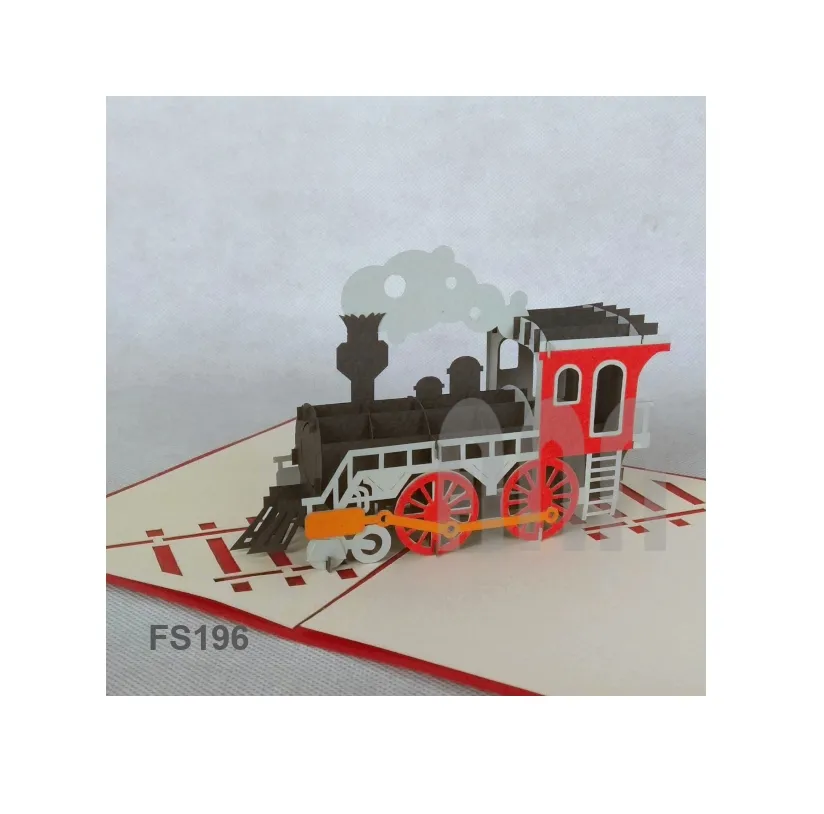 Tarjetas de felicitación emergentes 3D de regalo de diseño personalizado de Arte de papel con tren para aniversario, pensando en ti, todas las ocasiones