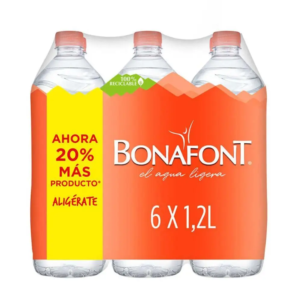 Pack de 12 Agua Natural Bonafont 1,5 Litros/Agua Embotellada Bonafont 1,5 LT