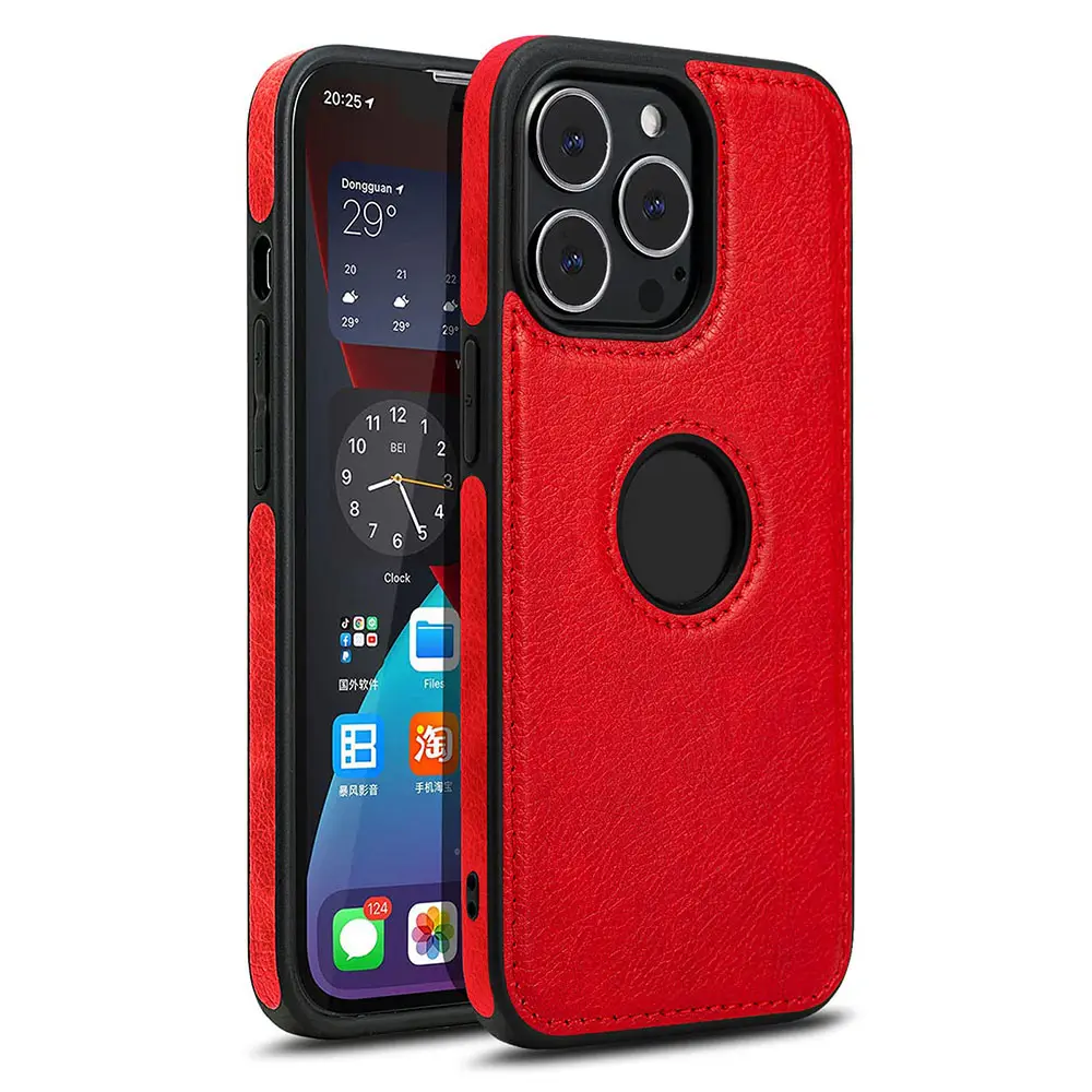 Kırmızı renk 12 Pro Max deri mobil kapak için satış toplu miktar düşük fiyat dayanıklı deri markalı cep telefonu kılıf