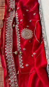 Kırmızı Gajji ipek inci kristal iş <span class=keywords><strong>Sari</strong></span> koşu bluz Partywear Pooja Diwali düğün fonksiyonu Sadi <span class=keywords><strong>Sari</strong></span> hindistan Diwali festivali