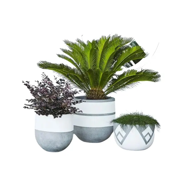 POTS de jardin et jardinières vietnamien, usine, bon prix, POTS de fleurs et jardinières, Service OEM/OEM, VASE de sol avec bande abstraite