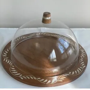 手工制作的大型木制食品圆顶服务器器皿顶级棕色设计，非常适合印度餐具和食品供应
