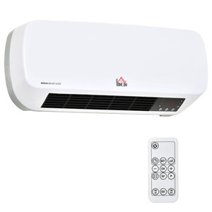 HOMCOM Electric Wall <strong>Heater</strong> with Remote Control, Adjustable Temperature and 12 Hour Timer, Power 1000W/2000W, 45x18.6x11.5cm, Wh - Product Image 1