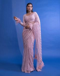 Hint etnik giyim yumuşak Net ile tüm nakış ile çalışmak için dantel sınır Saree parti giymek ve festivali kadınlar için Sari giymek - Product Image 5