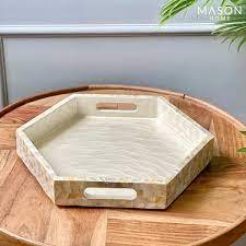 畅销手工圆形珍珠母托盘，带手柄，定制尺寸，价格低廉，手工制作 - Product Image 2