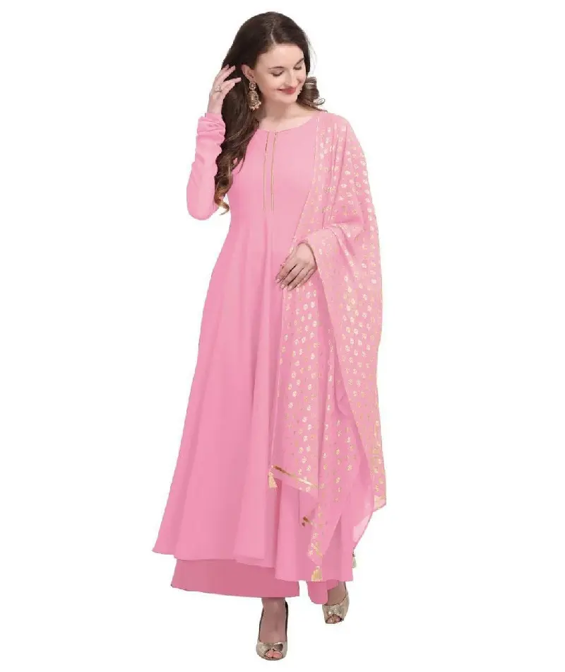 Traje Salwar simple diseñado de manga larga y estilo completo Traje Salwar largo con hermoso Dupatta para Festival Wear Kurtis