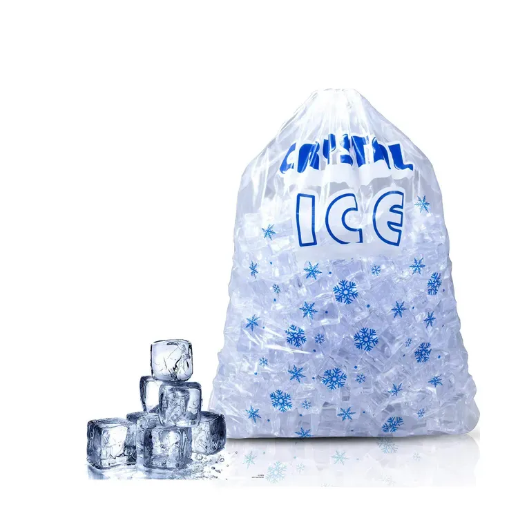 Emballage de sac de glace en plastique jetable personnalisé avec logo avec cordon de serrage