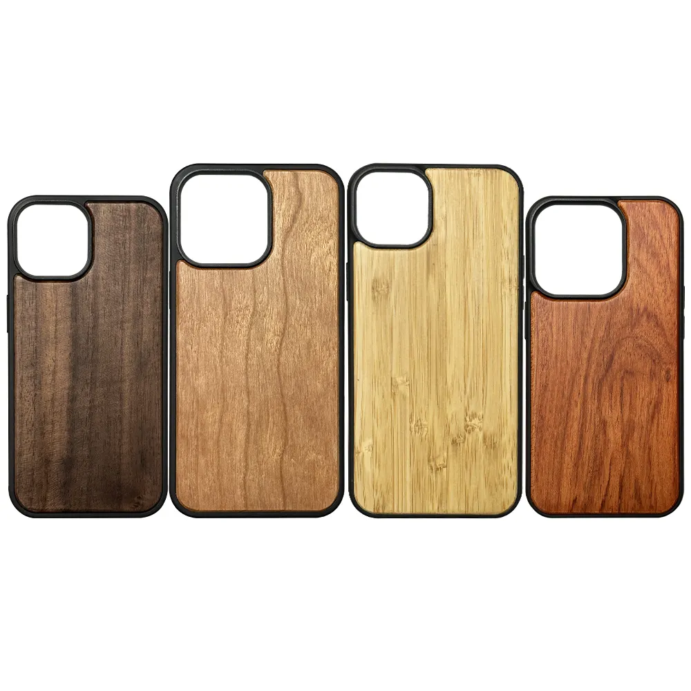 Funda de teléfono móvil de resina de bambú de madera real de lujo TENCHEN para iPhone 13 14 15 funda de teléfono de madera en blanco personalizada