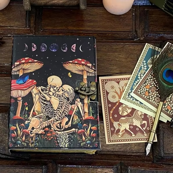 Kafatası severler Grimoire deri bağlı dergisi boş büyü kitap gölgeler cadı wiccan günlük severler hediye cadılar bayramı için - Product Image 2