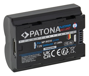แบตเตอรี่แพลทินัม PATONA พร้อมอินพุต USB-C FinePix NP-W235 XT-4 XT4 2400mAh 17.3Wh 7.2V Li-Ion - Product Image 2