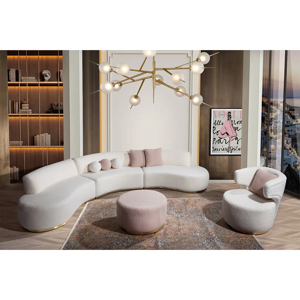Canapé moderne européen français de luxe en tissu Teddy canapé de réception modulaire à boucle incurvée fabricant turc