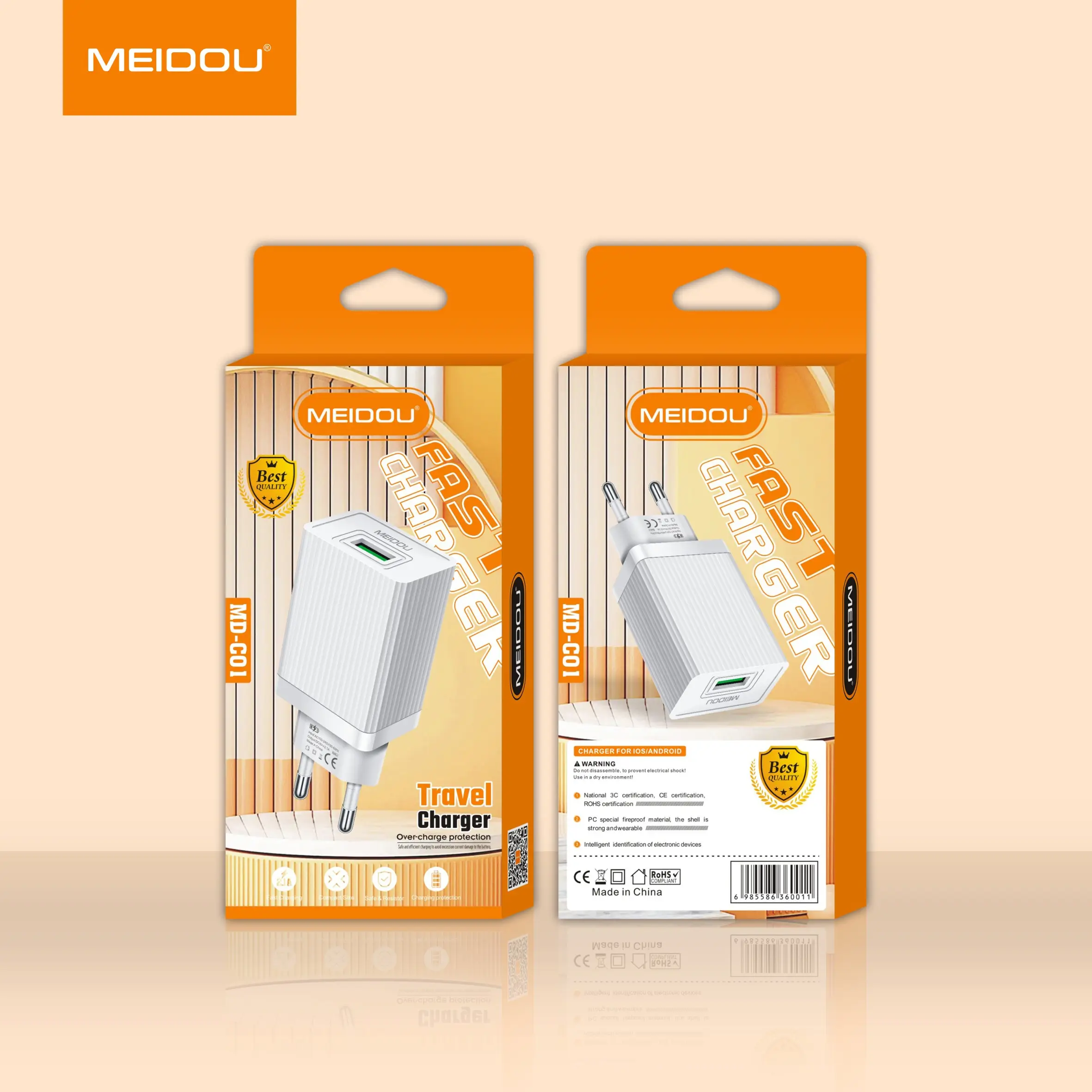 MEIDOU C01 best selling products 2023 Charger 5V 2.4-3A iphone charger fast charging with cables 1Usb EU fast Charger