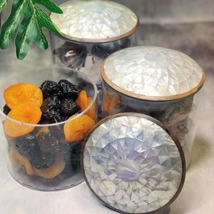Yeni tasarım akrilik depolama kavanoz ahşap kapak anne inci deniz kabuğu kakma gıda depolama hindistan - Product Image 5