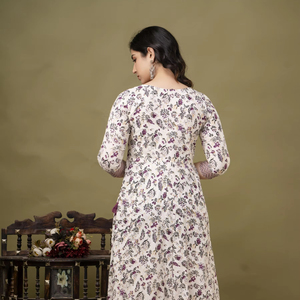 现代传统设计师人造丝Anarkali Kurti最新梭织箔印花刺绣作品出口价格 - Product Image 1