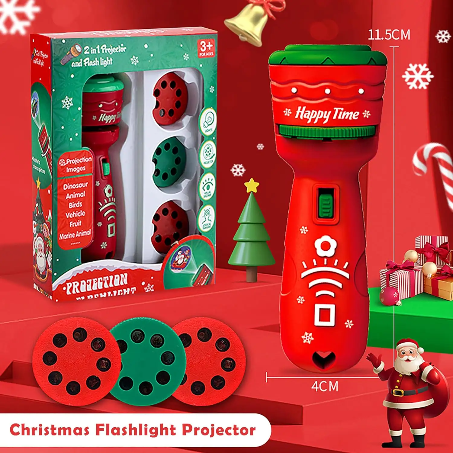 Linterna de proyección de educación temprana para niños, juguete para bebés de rompecabezas, patrón luminoso de Papá Noel, regalo de Navidad