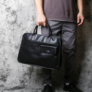 Borsetta da uomo in vera pelle con doppie tasche frontali borsa per computer di grande capacità - Product Image 6