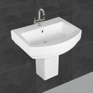 Ấn Độ Dễ Dàng Làm Sạch Gốm Nửa Bệ Sink - One Mảnh Bán Rửa Lưu Vực Mono Khối Lavabo Sứ Phòng Tắm Thiết Bị Vệ Sinh - Product Image 4