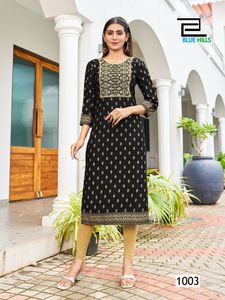 Fancy Rayon 14KGホイルプリントKurtisザリ刺繍シーケンス & スレッド作品インド & パキスタン服 - Product Image 4