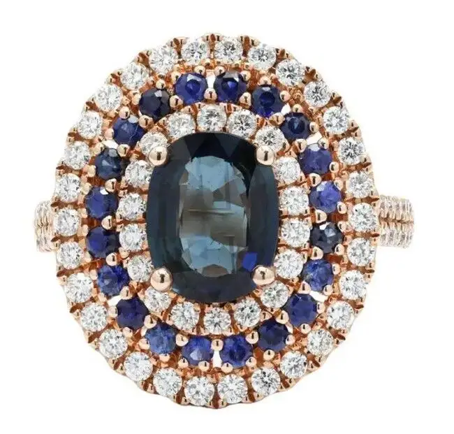 Round and Oval Shaped Sapphire Gemstone and 2.4 Ct Diamond Studded Engagement Rings for Sale from India