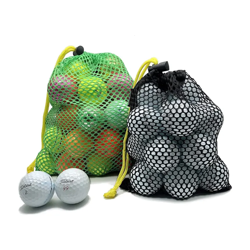 Özel siyah İpli paket ambalaj çuval plaj oyuncakları Golf topları depolama çamaşır küçük naylon örgü çanta Net İpli çanta