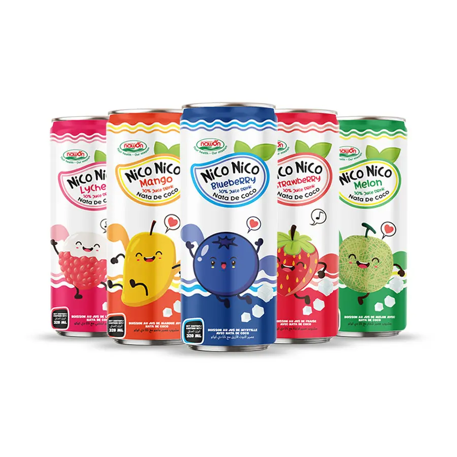Wholesale Price Nata De Coco Juice Drinks Multiple Flavors Packed in Sleek Can 320ml Brand Nico Nico From Vietnam Manufacturer