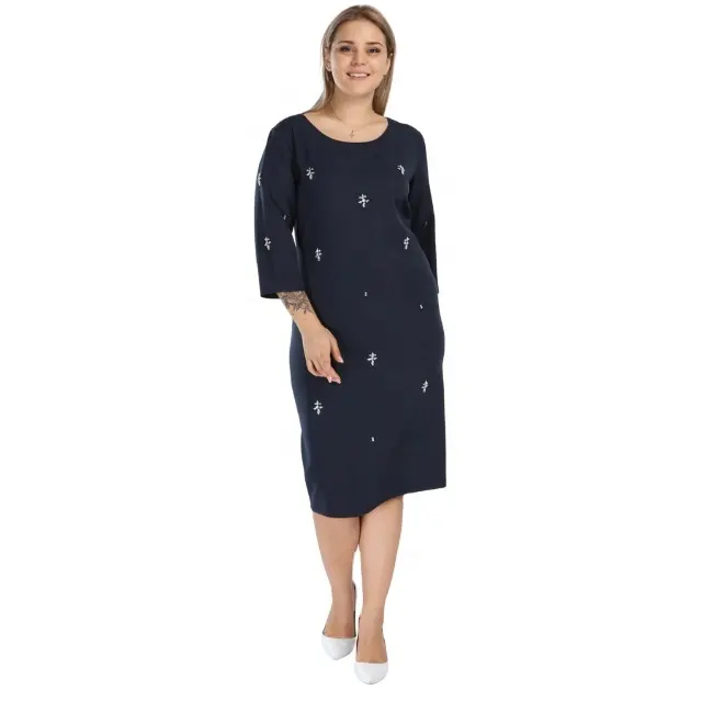 Plus Size Women's Clothing Wholesale Manufacturer Fashion Ask Price Three Quarter Sleeve High Quality Elegant Office Dress