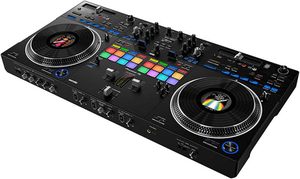 Controlador de DJ profesional de 2 canales, mezclador de consola de Audio estilo Scratch, paquete negro con soporte para ordenador portátil y auriculares, de color negro - Product Image 3