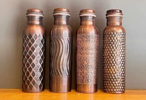 <strong>Good</strong> <strong>look</strong> Engraved 100% Pure Copper Water Bottle 34 Oz - A Leak Proof Ayurvedic Vessel Hammered copper water bottle