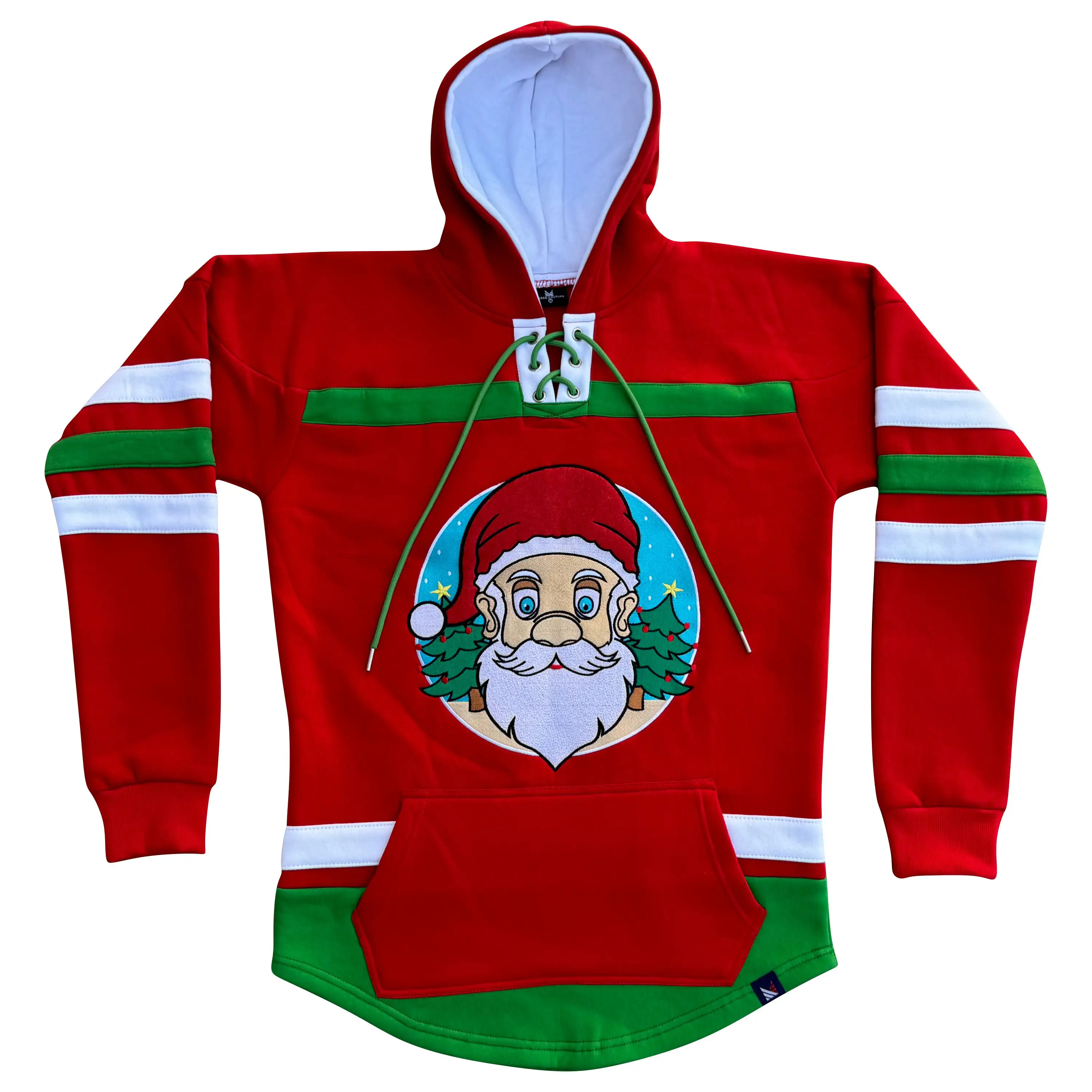 Sudadera con capucha de hockey unisex de lana pesada Feliz Navidad de Papá Noel con etiqueta y logotipo de marca personalizados