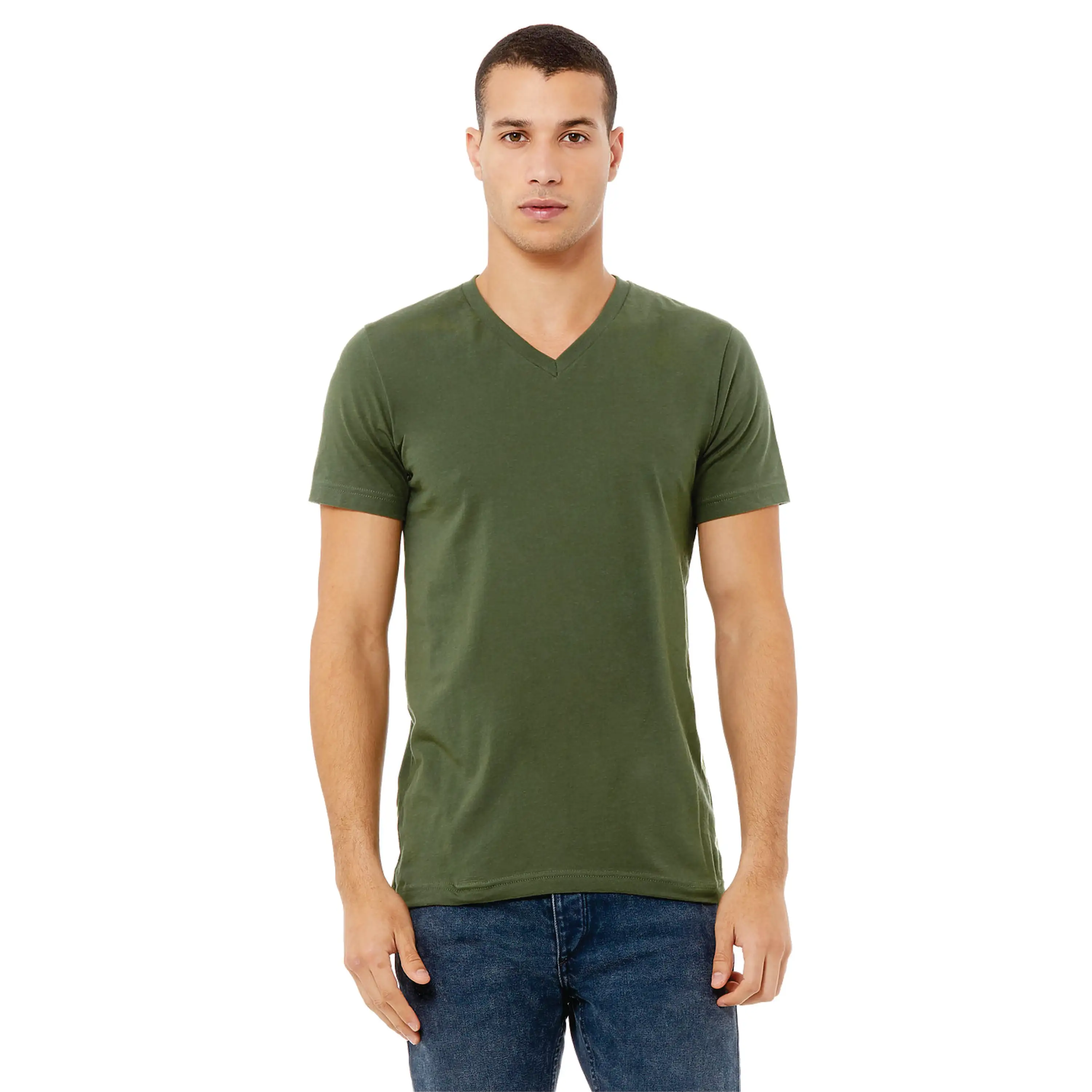 Camisa airlume unissex de algodão, camiseta com decote em v, manga curta, linha 100% oz, militar, com peça verde, para 4.2