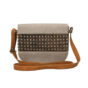 Kadın şık yeni tuval Ratan Crossbody Vegan Sling çanta rahat moda omuz fermuarlı çanta kapatma Polyester astar - Product Image 1