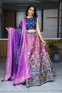プレミアムスカイブルースパンコールLehenga Choli & Dupattaセット機能花嫁介添人Lehengaインドの衣装Choli機能 - Product Image 5