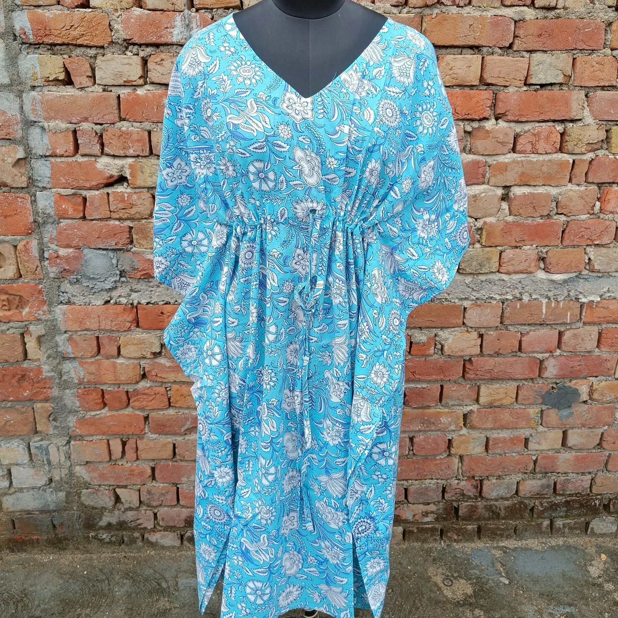 Indiase Kaftan Tuniek Katoen Maxi Poncho Dames Kaftan Kaftan Nachtkleding Hippie Jurk Kimono Satiny Zijdeachtige Look Plus Size