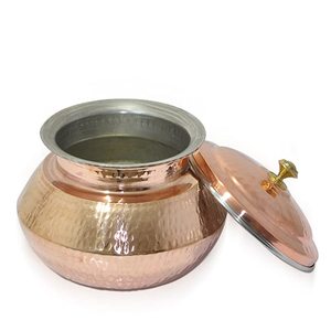 Yuvarlak şekil 4 Set en kaliteli bakır bitirme Handi tencere dövülmüş tasarım güveç hizmet Handi tencere - Product Image 4