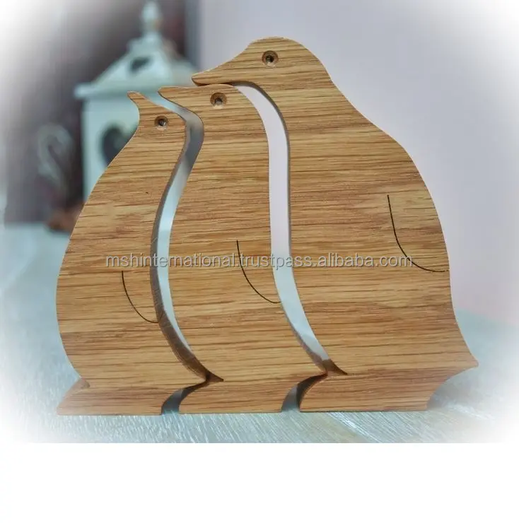 Adorno de pingüino de madera, conjunto de tres pingüino que adornar cualquier habitación de tu hogar, hecho a mano, adornos