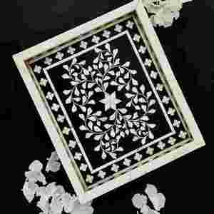 Manufacturer &amp; <strong>Exporters</strong> Indian <strong>Inlay</strong> Rectangular Serving Tray Bone &amp; Pearl Decorative Tray for Home &amp; Restaurant - Product Image 5
