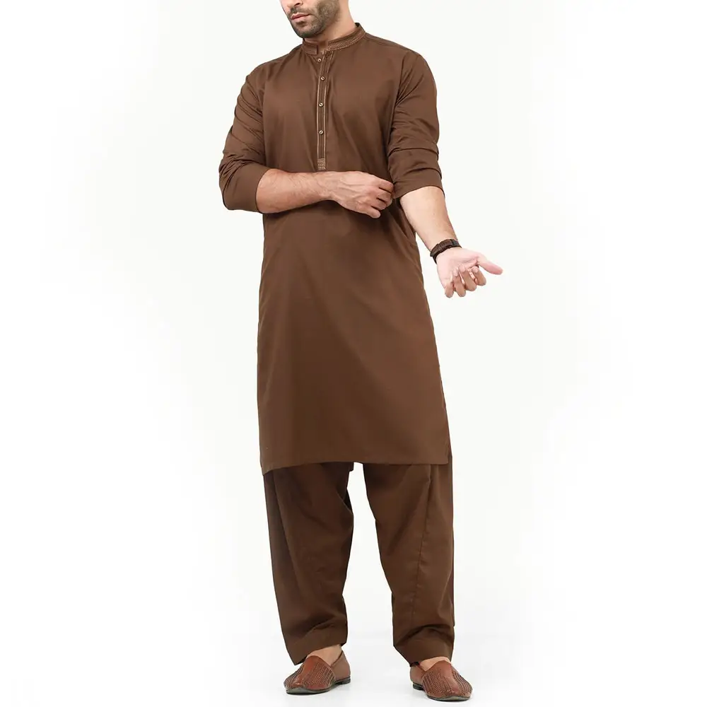 भूरे रंग पुरुषों आकस्मिक शैली अफगानी Shalwar कमीज सेट पुरुषों की बुनियादी कपास shalwar कमीज लड़कों के लिए सेट